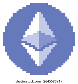 Blue pixelated Ethereum cryptocurrency icon.