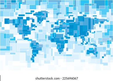 Blue pixelated world map. Eps8. CMYK. Organized by layers. Two global colors. Gradients free.