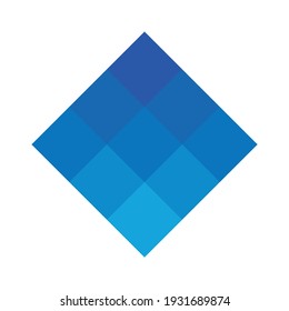 Blue pixelized mosaic logo design element. Abstract shape of multiple squares. Simple flat vector graphic symbol