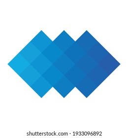 Blue pixelized mosaic logo design element. Abstract shape of multiple squares. Simple flat vector graphic symbol