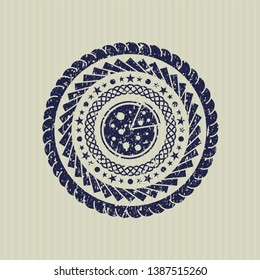 Blue pizza icon inside rubber seal