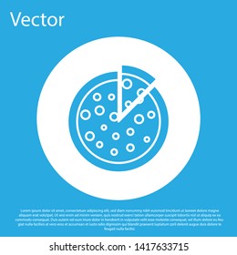 Blue Pizza icon isolated on blue background. White circle button. Vector Illustration