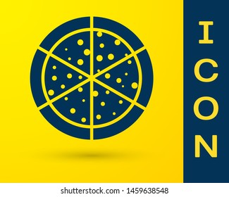 Blue Pizza icon isolated on yellow background. Vector Illustration