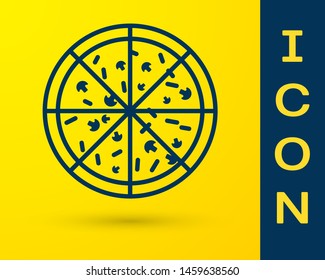 Blue Pizza icon isolated on yellow background. Vector Illustration