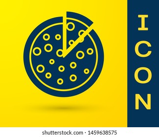 Blue Pizza icon isolated on yellow background. Vector Illustration