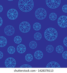 Blue Pizza icon isolated seamless pattern on blue background. Vector Illustration