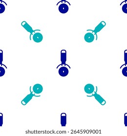 Blue Pizza knife icon isolated seamless pattern on white background. Pizza cutter sign. Steel kitchenware equipment.  Vector