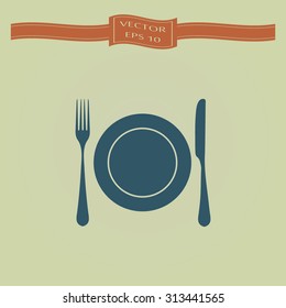 Blue Place setting with plate, knife and fork