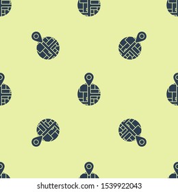 Blue Placeholder on map paper in perspective icon isolated seamless pattern on yellow background.  Vector Illustration
