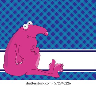 blue plaid background with unusual animals pink