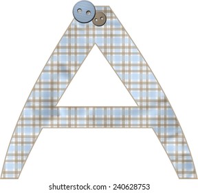 Blue Plaid Capital Letter A Vector with Button Embellishment