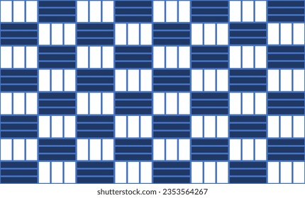 blue plaid fabric, blue and white fabric, Two tone blue strip and Checkerboard repeat pattern, replete image, design for fabric design printing or background or print structure