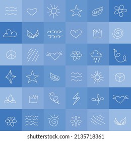 Blue сheck plaid pattern with doodle elements. Pastel colorful background. Seamless multicolor vichy tartan geometric vector for flannel shirt, skirt, top, dress, jacket, tablecloth, blanket