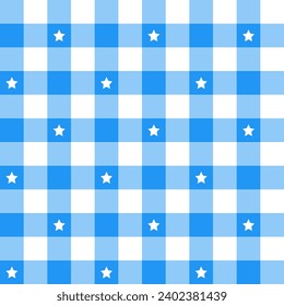 Patrón de manchas azules con fondo de estrella. fondo de patrón de plaid. fondo trenzado. Patrón sin foco. de fondo, decoración, envoltura de regalo, mantel de gingham, manta, tartán.