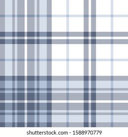 Blue plaid pattern vector graphic. Tartan check plaid in blue and white for summer flannel shirt, blanket, scarf, throw, duvet cover, or other modern fabric design.