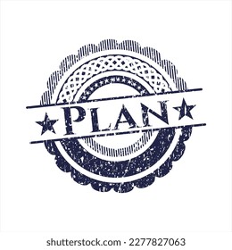Blue Plan distressed rubber grunge stamp. 