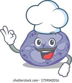Blue planctomycetes chef cartoon design style wearing white hat