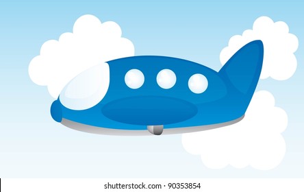 blue plane cartoon over sky background. vector illustration