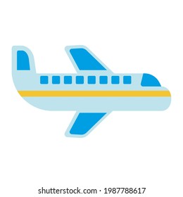 Blue plane in cartoon style. Vector illustration isolated on white background.