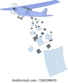 Blue plane dropping leaflets