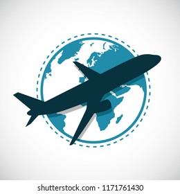 blue plane flying with blue globe background vector illustration EPS10