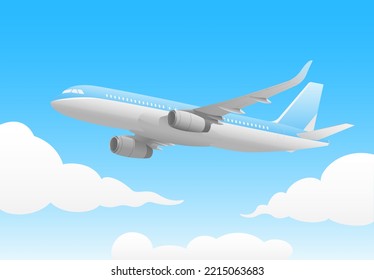 El avión azul vuela bajo el cielo azul
