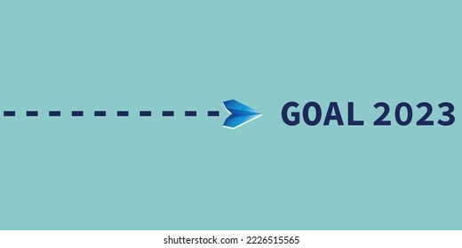 The blue plane is heading to its 2023 target. business creativity new idea discovery innovation technology. new year idea concept.