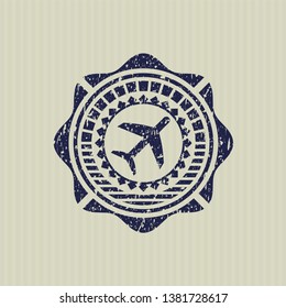 Blue plane icon inside distress rubber texture