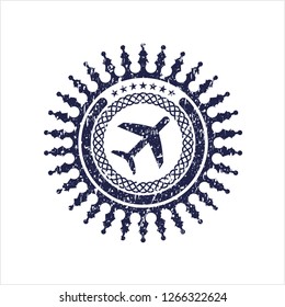 Blue plane icon inside rubber seal