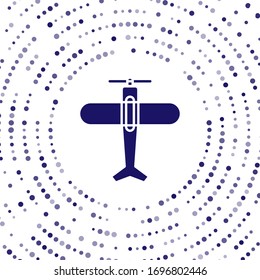 Blue Plane icon isolated on white background. Flying airplane icon. Airliner sign. Abstract circle random dots. Vector Illustration