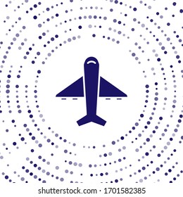Blue Plane icon isolated on white background. Flying airplane icon. Airliner sign. Abstract circle random dots. Vector Illustration