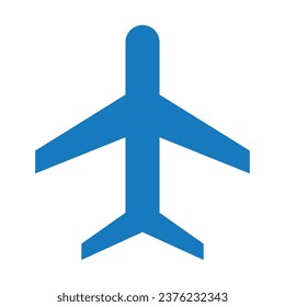 Icono de plano azul aislado en un fondo blanco. Icono de moda del avión. Símbolo de transporte de vuelo. Ilustración vectorial de estilo plano. Flota comercial