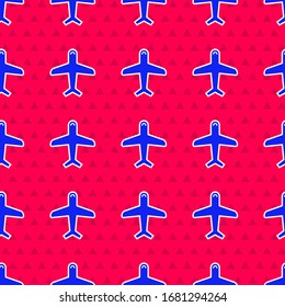 Icono de Plano Azul aislado sin fisuras en fondo rojo. Icono de avión volador. Signo del avión. Ilustración vectorial