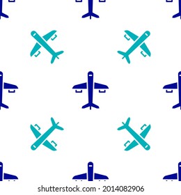 Icono de Plano Azul aislado patrón sin fisuras en fondo blanco. Icono de avión volador. Signo de avión.  Vector