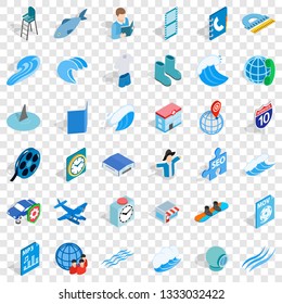 Blue plane icons set. Isometric style of 36 blue plane vector icons for web for any design