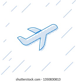 Blue Plane line icon isolated on white background. Flying airplane icon. Airliner sign. Vector Illustration