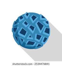 Blue planet covered with geometric shapes casting long shadow is isolated on white background