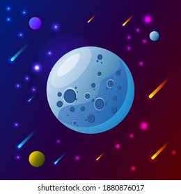 Blue planet with craters and comets