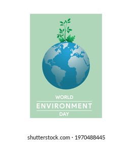 Blue Planet Eart With Plant Poster. Save The World. World Environment Day Background.