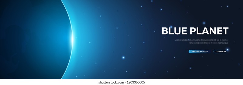Blue Planet, Earth. Astronomical galaxy space background. Vector Illustration