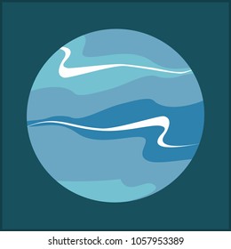 Blue planet earth clouds in night sky. Vector illustration with planet and sky. Hand drawn vector illustration with cartoon earth for logo, poster, postcard, clothing print, flyer. Isolated object.