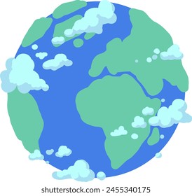 Blue Planet Earth and Clouds Ilustración vectorial. Esta pieza es ideal para materiales educativos, campañas ambientales o cualquier proyecto que tenga como objetivo reflejar la unidad global y la majestuosidad de la naturaleza.