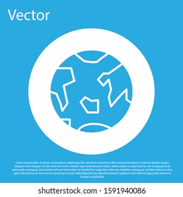 Blue Planet Earth icon isolated on blue background. White circle button. Vector Illustration