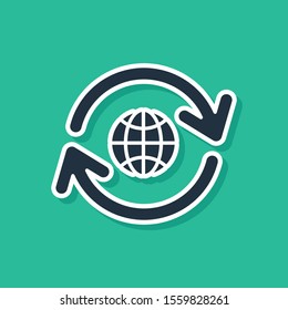Blue Planet earth and a recycling icon isolated on green background. Environmental concept.  Vector Illustration