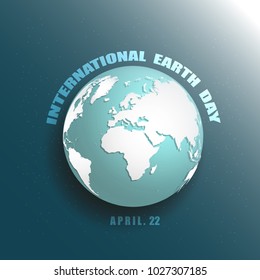 Blue planet Earth starr space 3D vector illustration icon. Save Earth concept. International Earth Day April 22. World, sphere, universe, life, sky, water, air, bio, eco, ecology peace Earth flag