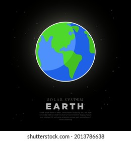 Blaue Planet-Erde, Vektorgrafik-Vorlage sieht rund im Raum, schwarzer Himmelshintergrund, Raum mit Sternen