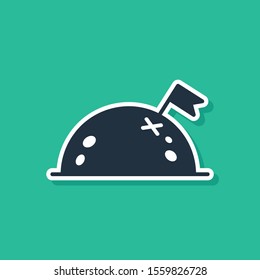 Blue Planet with flag icon isolated on green background.  Vector Illustration