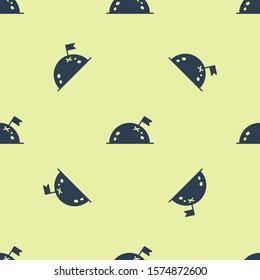 Blue Planet with flag icon isolated seamless pattern on yellow background.  Vector Illustration