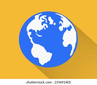 Blue planet  flat design long shadow.Vector illustration