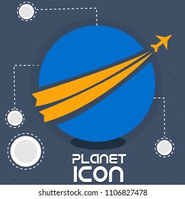 Blue Planet Icon With airplane vector 